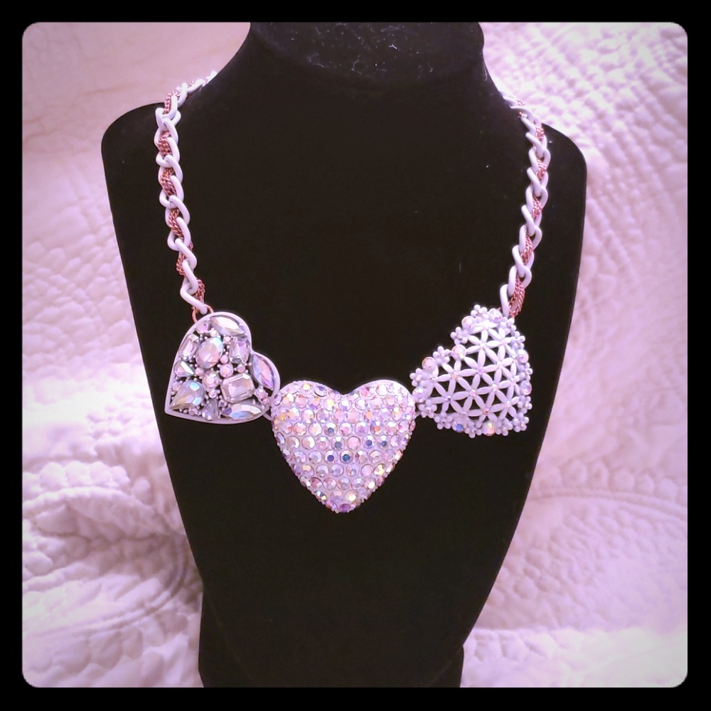 Betsey Johnson Rhinestone white heart necklace - Picture 2 of 7